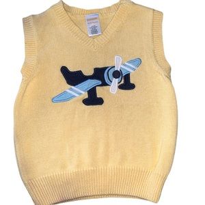 Toddler Boys Gymboree Aviator Sweater Vest Pastel yellow Airplane Size 18-24 mos
